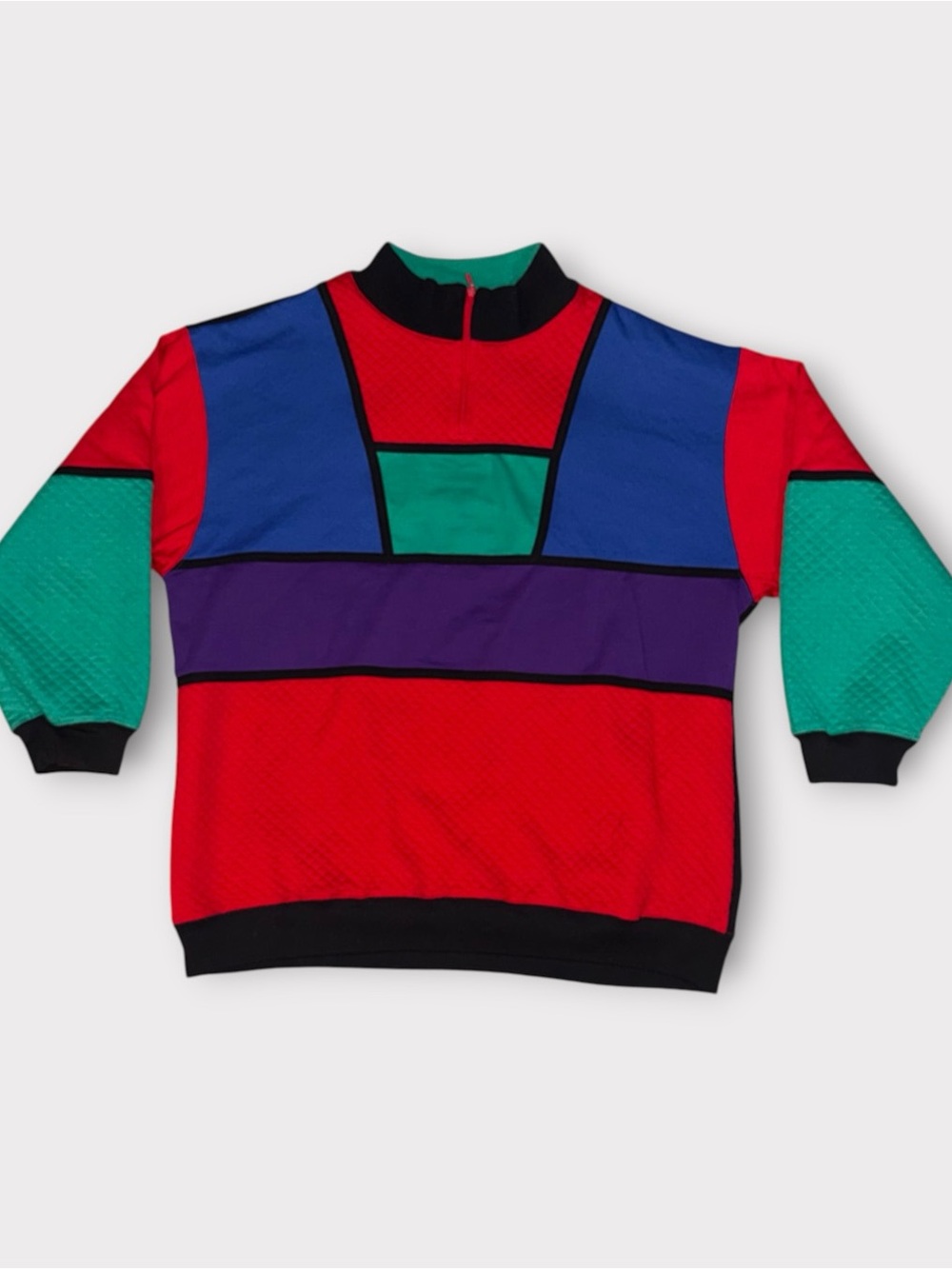 Vintage 90s Blast Colorblock Quarter-Zip Sweater in Red, Blue & Green Sz small